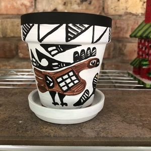 Southwest Desert Bird Terra Cotta Clay Pot Handpainted 4” Planter with Saucer